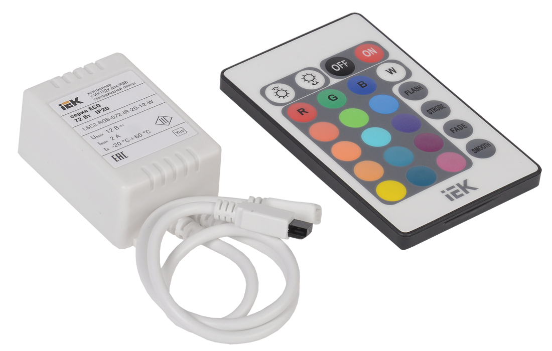 Контроллер с ПДУ ИК RGB 3 канала 12В 2А 72Вт IEK-eco