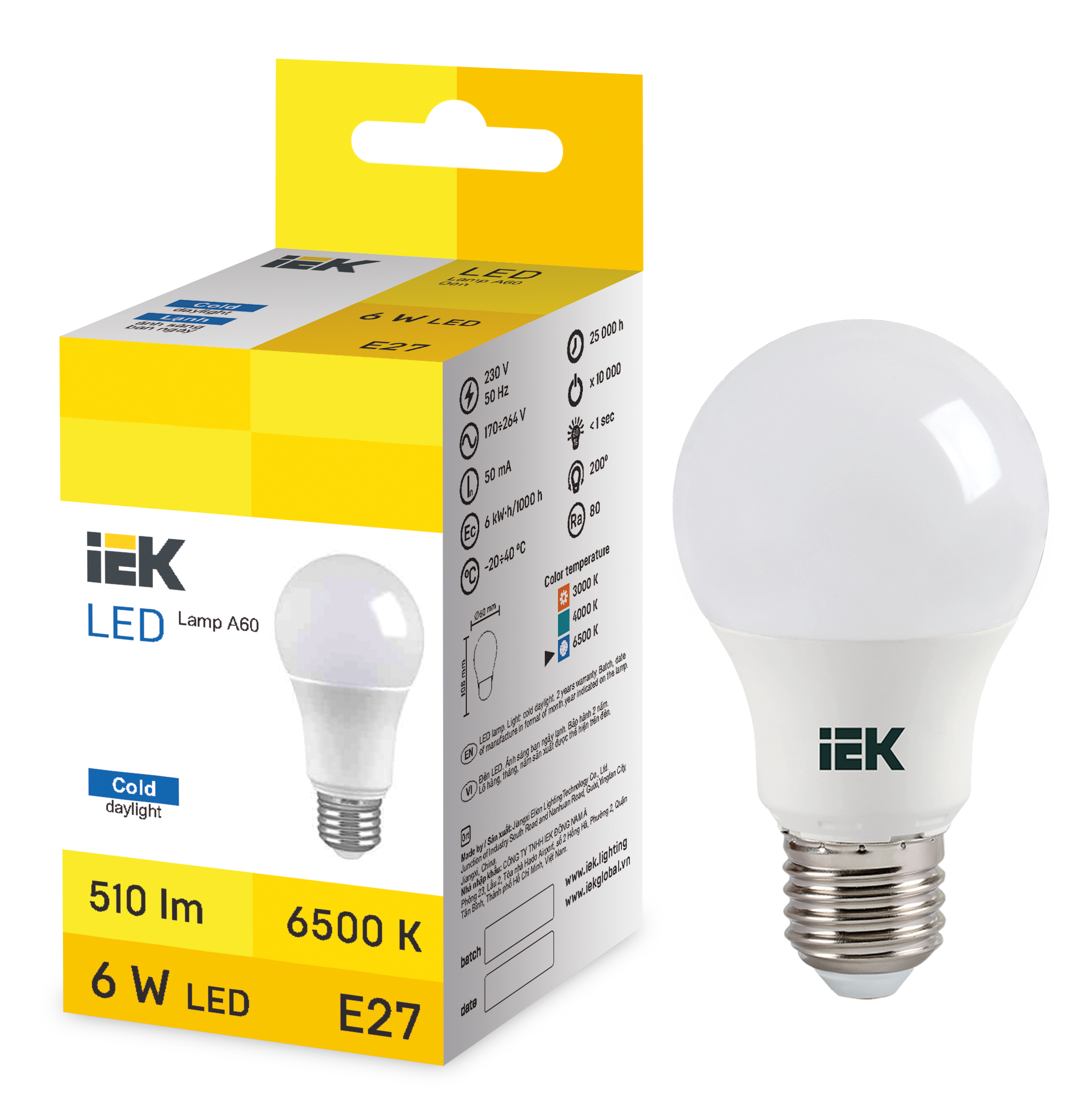 LED Bulb A60 6W 6500K E27 IEK