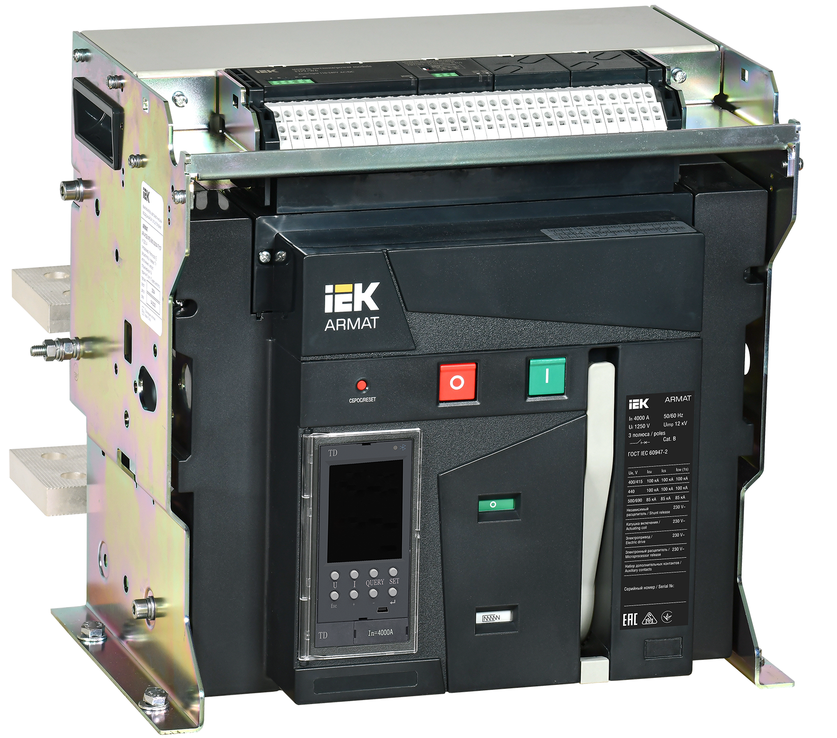 ARMAT AR-A4H TD40 3P F HR Выключатель автоматический воздушный 100кА расцепитель TD 4000А 3P стационарный с аксессуарами ~220-240В: реле отключения, реле включения, моторный привод IEK