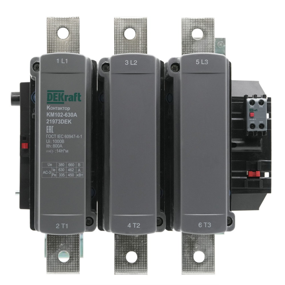 Контактор 630А 220В_АС АС3_ АС4 1НО+1НЗ КМ-102