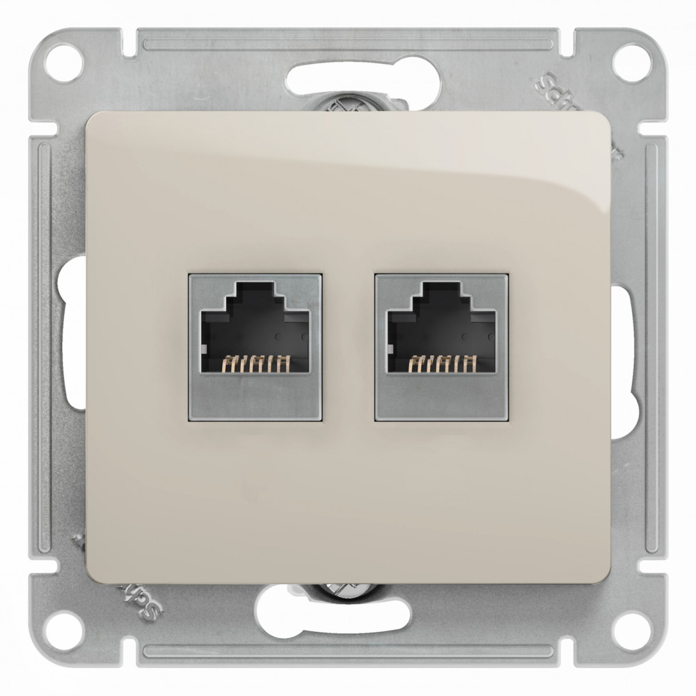 GLOSSA РОЗЕТКА двойная RJ11+RJ45 кат.5e, механизм, МОЛОЧНЫЙ