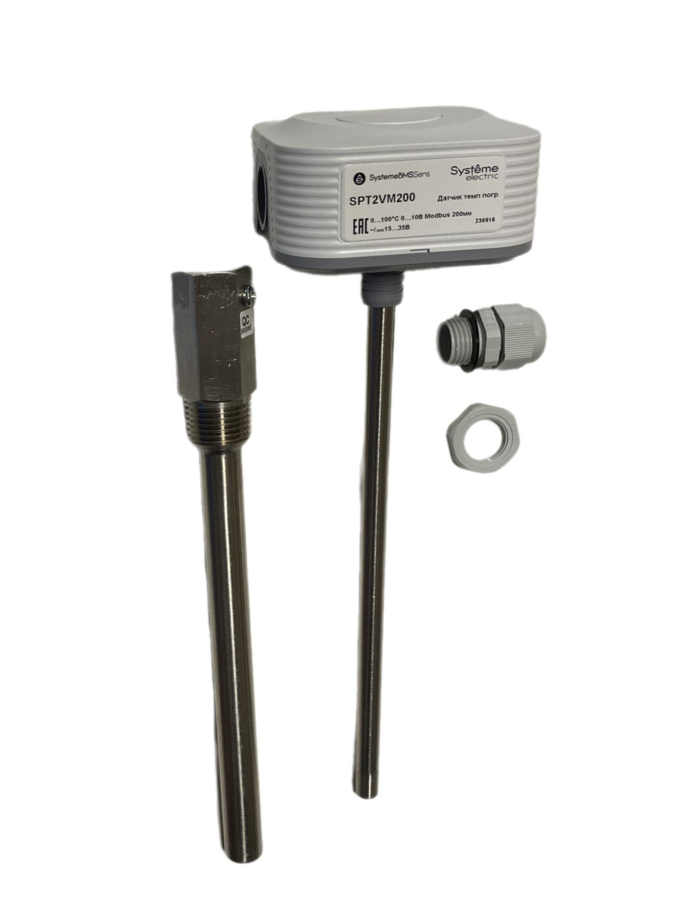 Датчик температуры погружной, 0…+100°С 0…10В RS485/Modbus 200мм ~24В±20%/=15…35В с гильзой 150мм