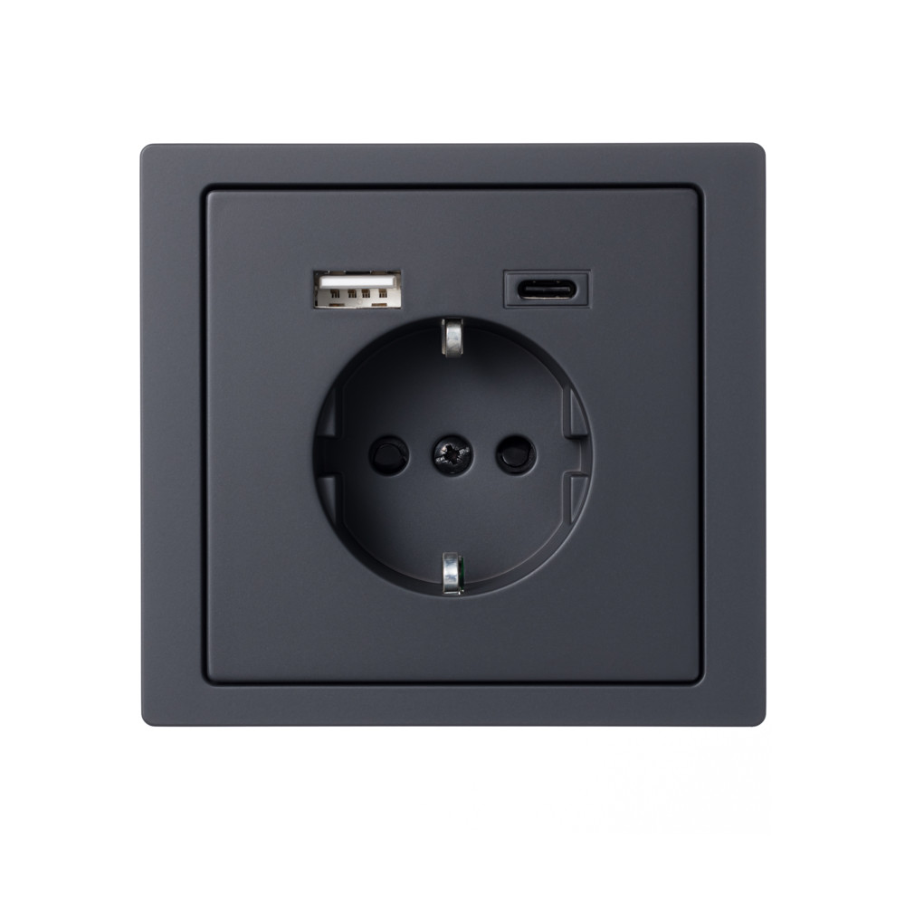 D-Life, РОЗЕТКА с USB A+C, АНТРАЦИТ