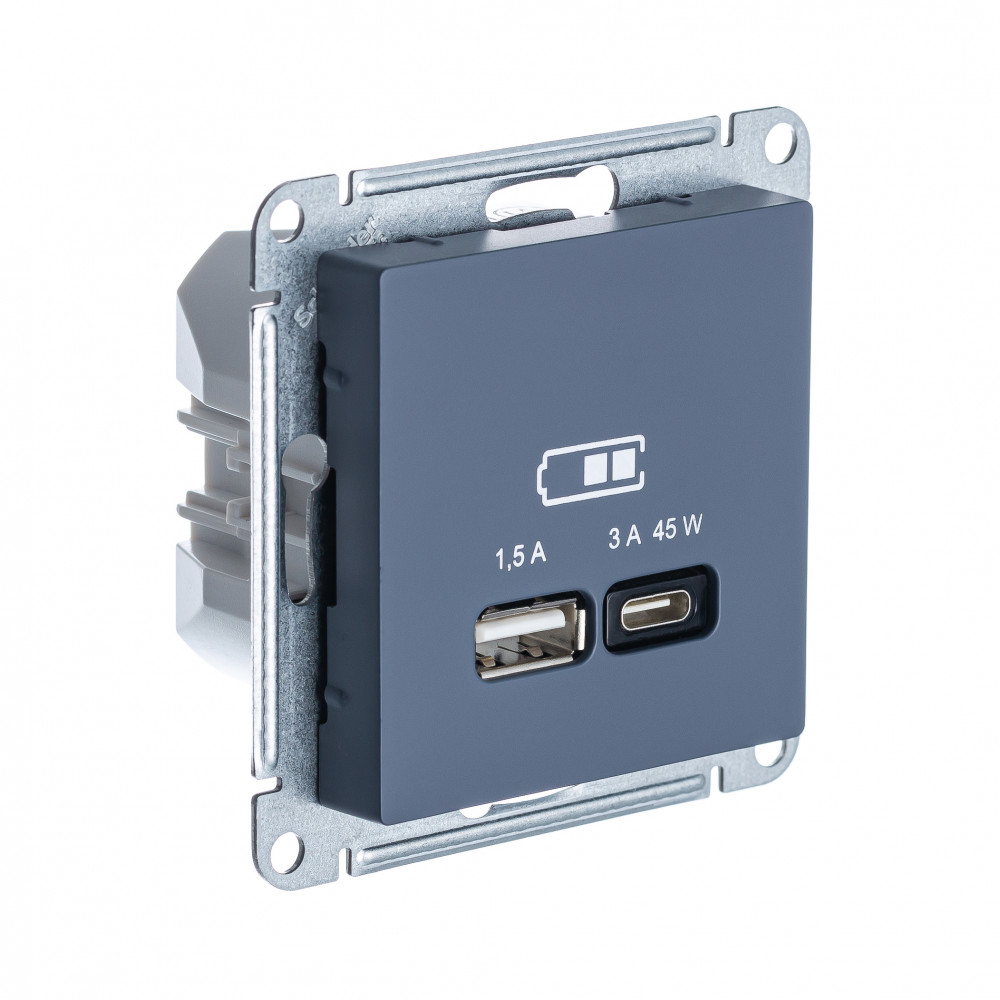 ATLASDESIGN USB РОЗЕТКА A + тип-C 45Вт высокоскор.заряд. QC,PD, мех., ГРИФЕЛЬ