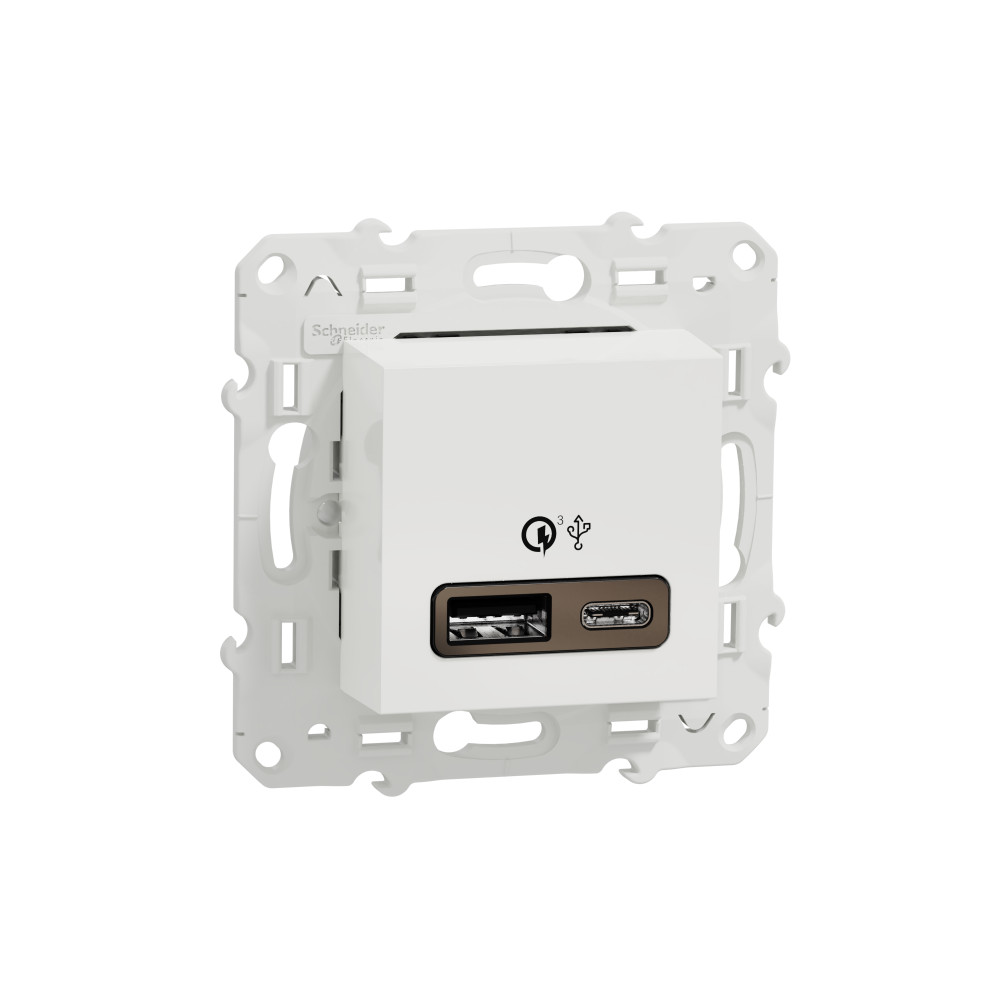 РОЗЕТКА USB QC A+C 2-мест., 5В/3А, БЕЛ