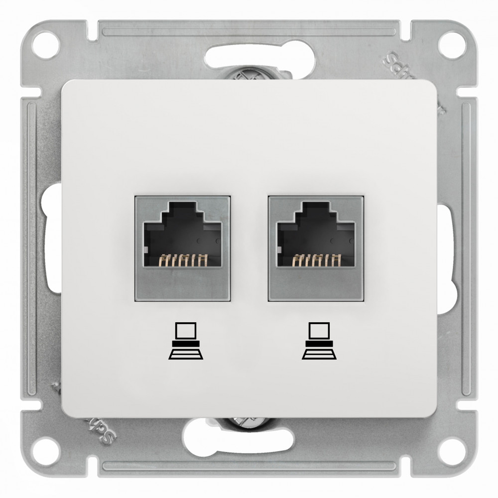 GLOSSA РОЗЕТКА двойная компьютерная RJ45+RJ45, кат.5Е, механизм, БЕЛЫЙ