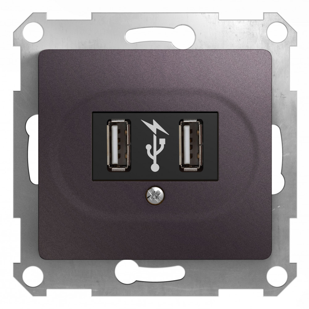GLOSSA USB РОЗЕТКА, 5В /1400 мА, 2 х 5В /700 мА, механизм, СИРЕНЕВЫЙ ТУМАН
