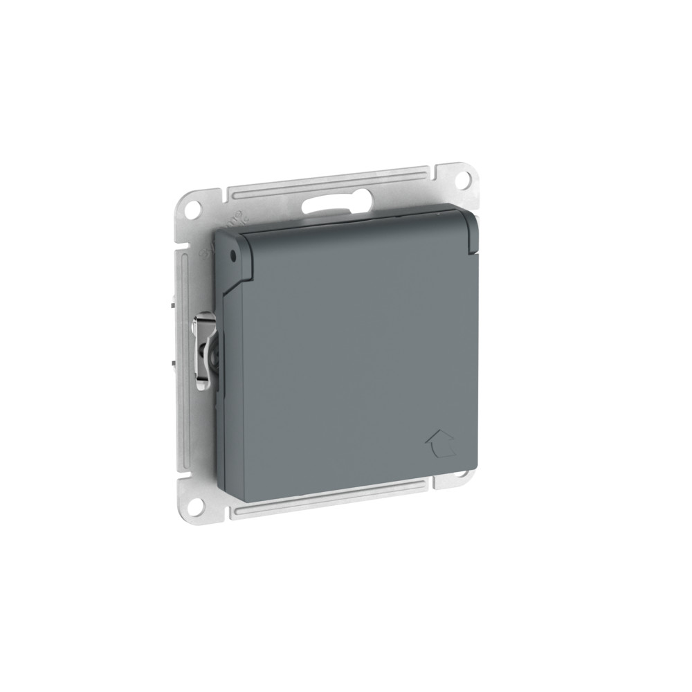 ATLASDESIGN РОЗЕТКА с заземлением со шторками с крышкой,16А,IP20, мех.,быстрозажим. клем., ГРИФЕЛЬ