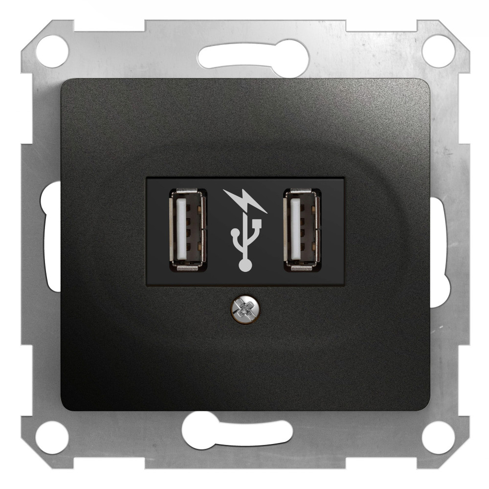 GLOSSA USB РОЗЕТКА,5В /1400 мА, 2 х 5В /700 мА, механизм, АНТРАЦИТ